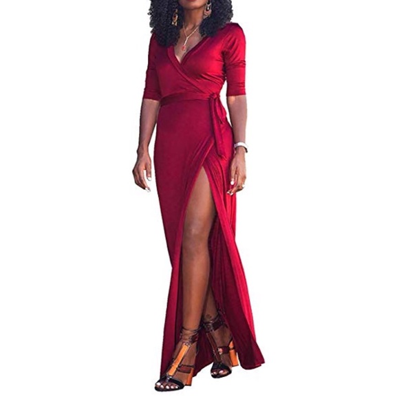Boutique Dresses & Skirts - French Quarter Front Slit Wrap Maxi Belted Dress
